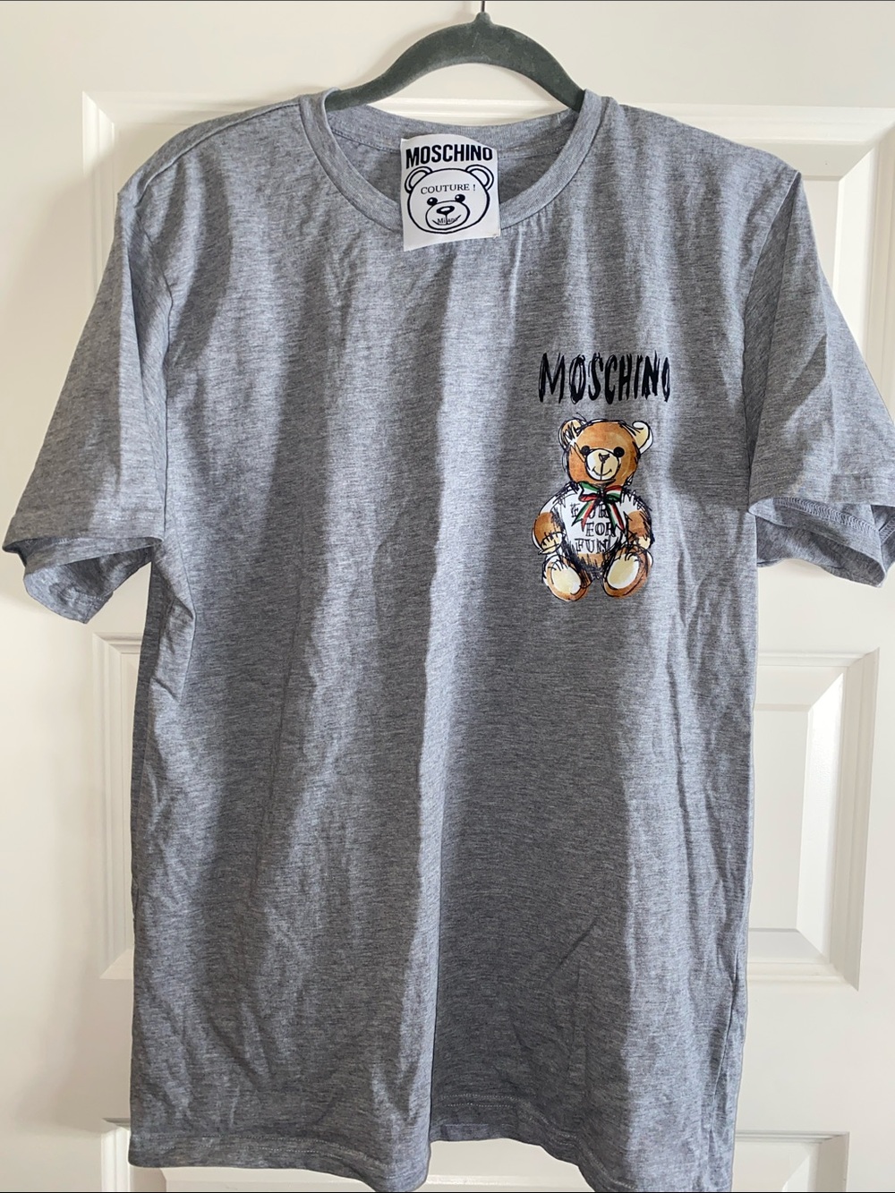 Moschino Gray Tee with Teddy Bear Patch